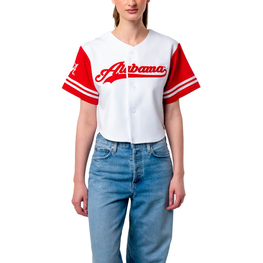 Women's Established & Co. White Alabama Crimson Tide Baseball Jersey Cropped T-Shirt