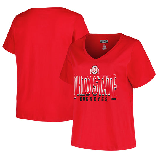 Women's Fanatics  Scarlet Ohio State Buckeyes Plus Size Sideline Route V-Neck T-Shirt