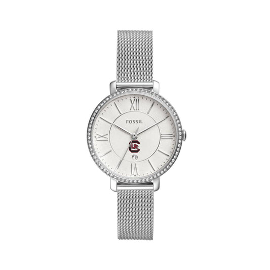 Women's Fossil  Silver South Carolina Gamecocks Jacqueline Stainless Steel Mesh Watch