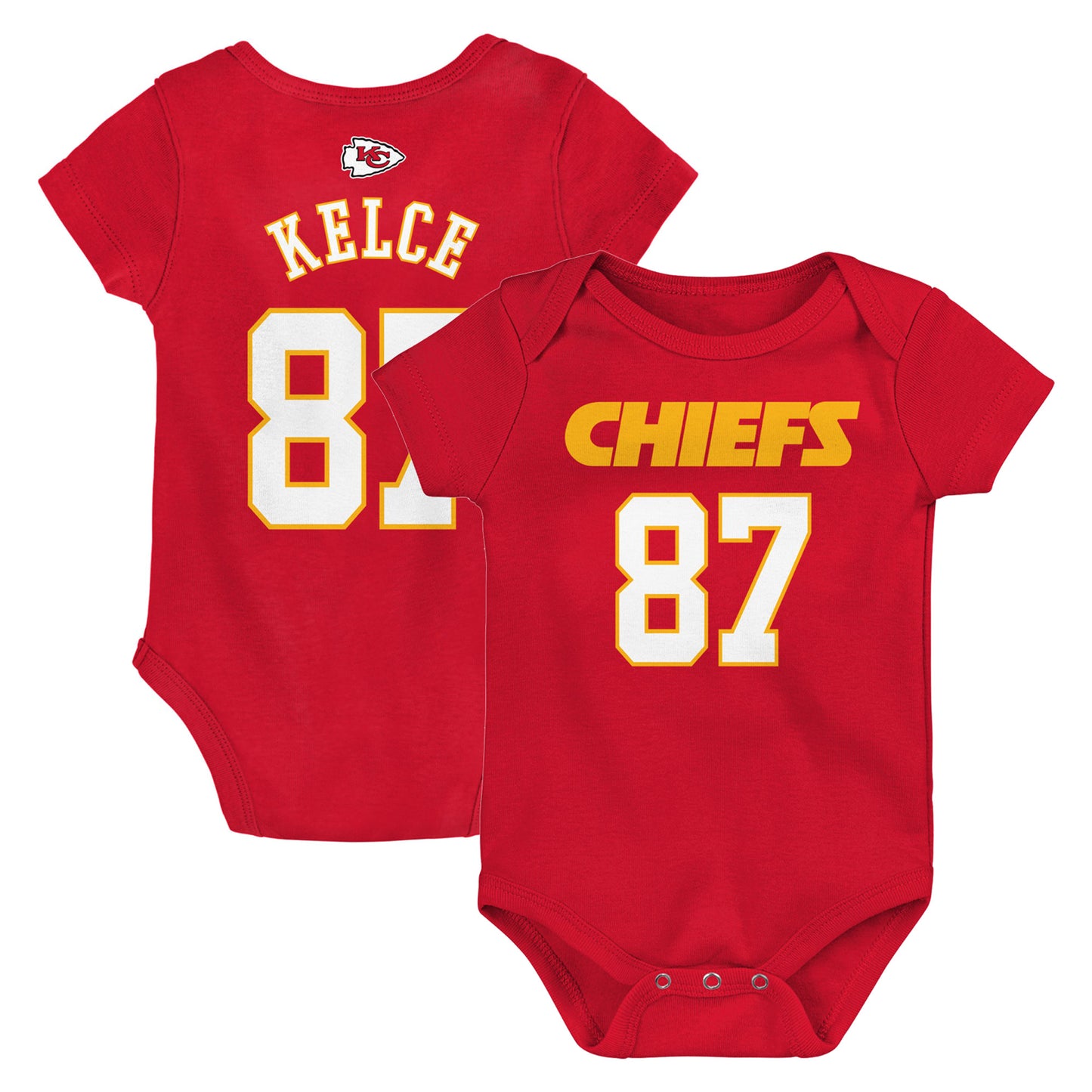 Infant Travis Kelce Red Kansas City Chiefs Mainliner Player Name & Number Bodysuit