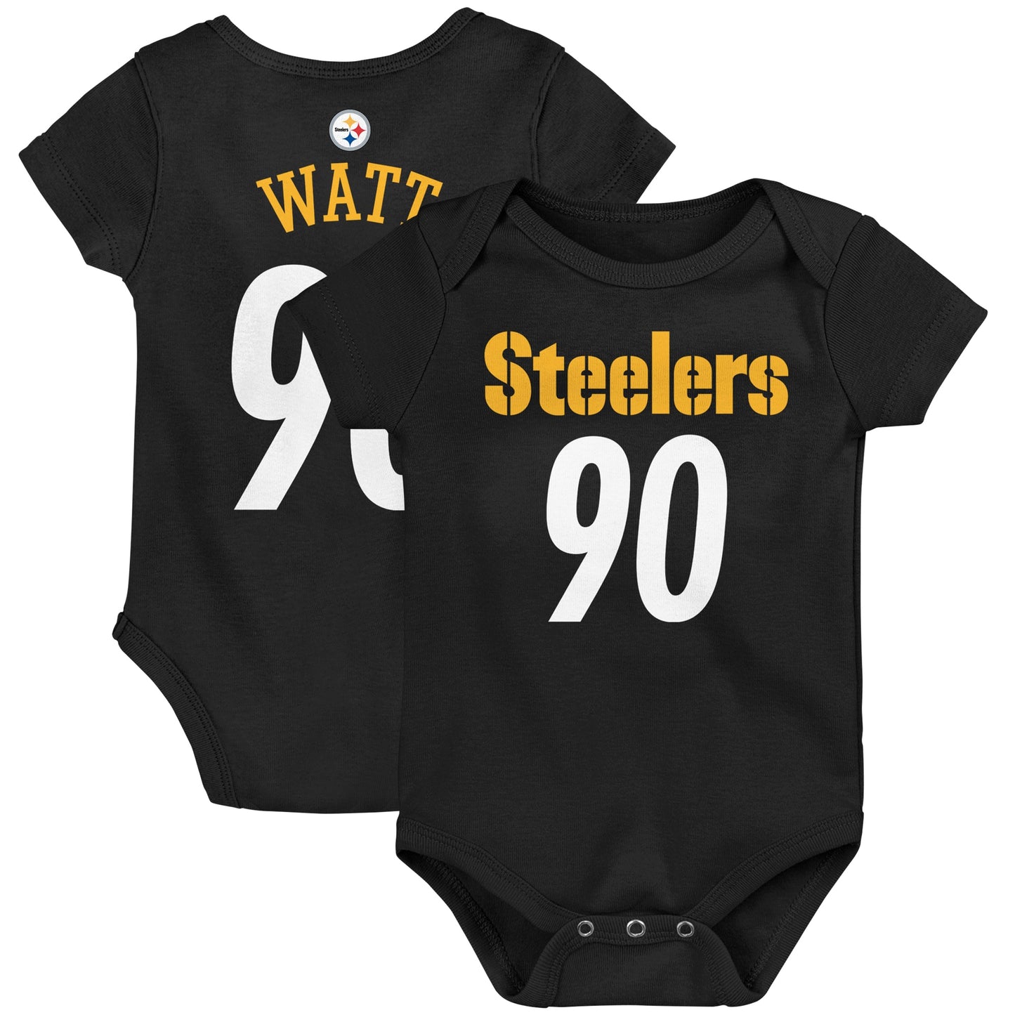 Infant T.J. Watt Black Pittsburgh Steelers Mainliner Player Name & Number Bodysuit