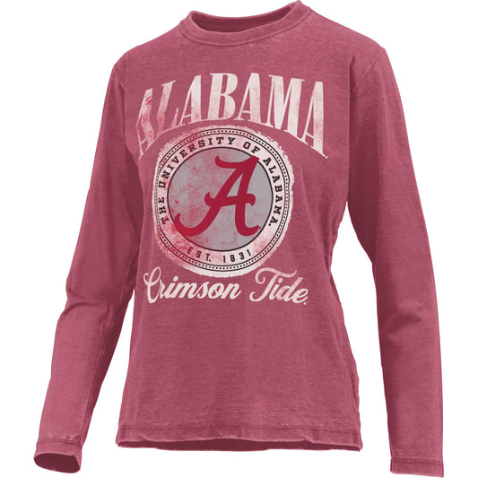 Women's Pressbox Crimson Alabama Crimson Tide Vintage Oversized Falkland Long Sleeve T-Shirt