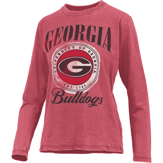 Women's Pressbox Red Georgia Bulldogs Vintage Oversized Falkland Long Sleeve T-Shirt