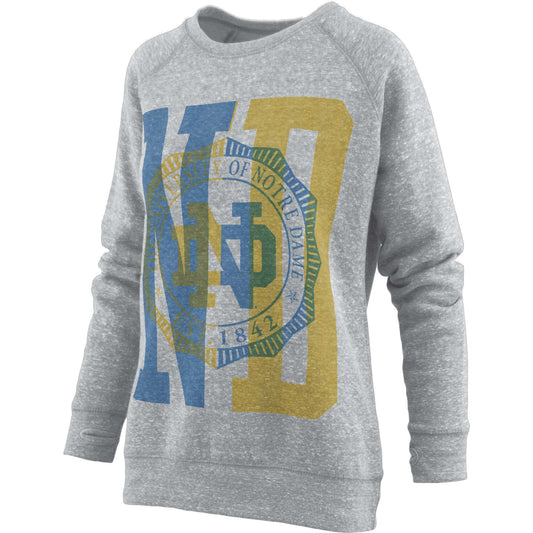 Women's Pressbox Heather Gray Notre Dame Fighting Irish Knobi Raglan Pullover Sweatshirt