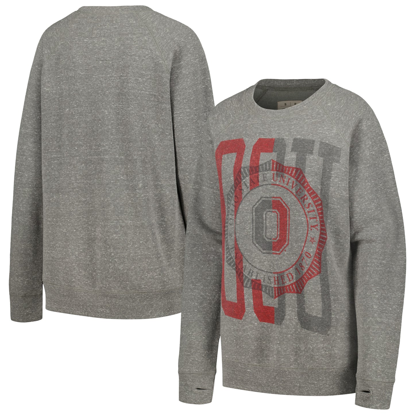 Women's Pressbox Heather Gray Ohio State Buckeyes Knobi Raglan Pullover Sweatshirt