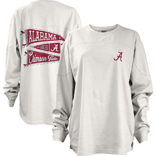 Women's Pressbox White Alabama Crimson Tide Pennant Stack Oversized Long Sleeve T-Shirt