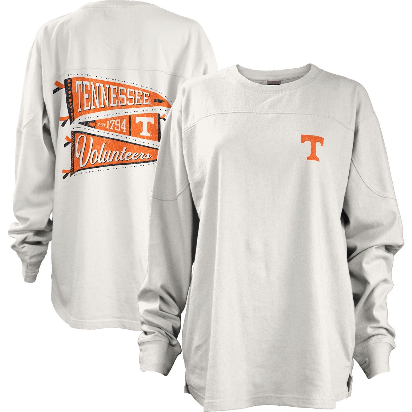 Women's Pressbox White Tennessee Volunteers Pennant Stack Oversized Long Sleeve T-Shirt