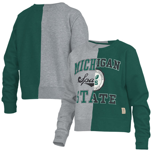 Women's Pressbox Heather Gray Michigan State Spartans Half and Half Raglan Pullover Sweatshirt