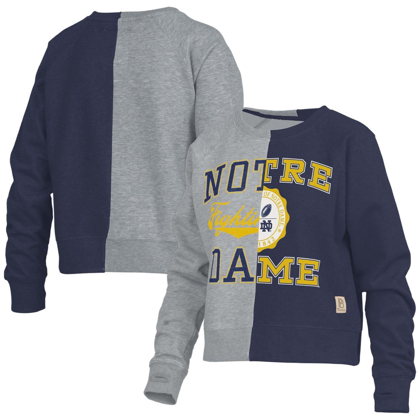 Women's Pressbox Heather Gray Notre Dame Fighting Irish Half and Half Raglan Pullover Sweatshirt