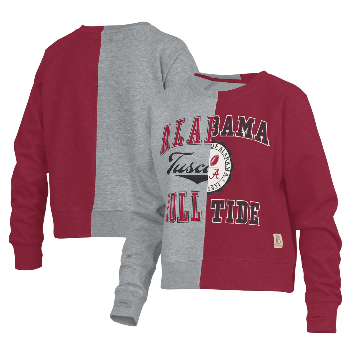 Women's Pressbox Heather Gray Alabama Crimson Tide Half and Half Raglan Pullover Sweatshirt