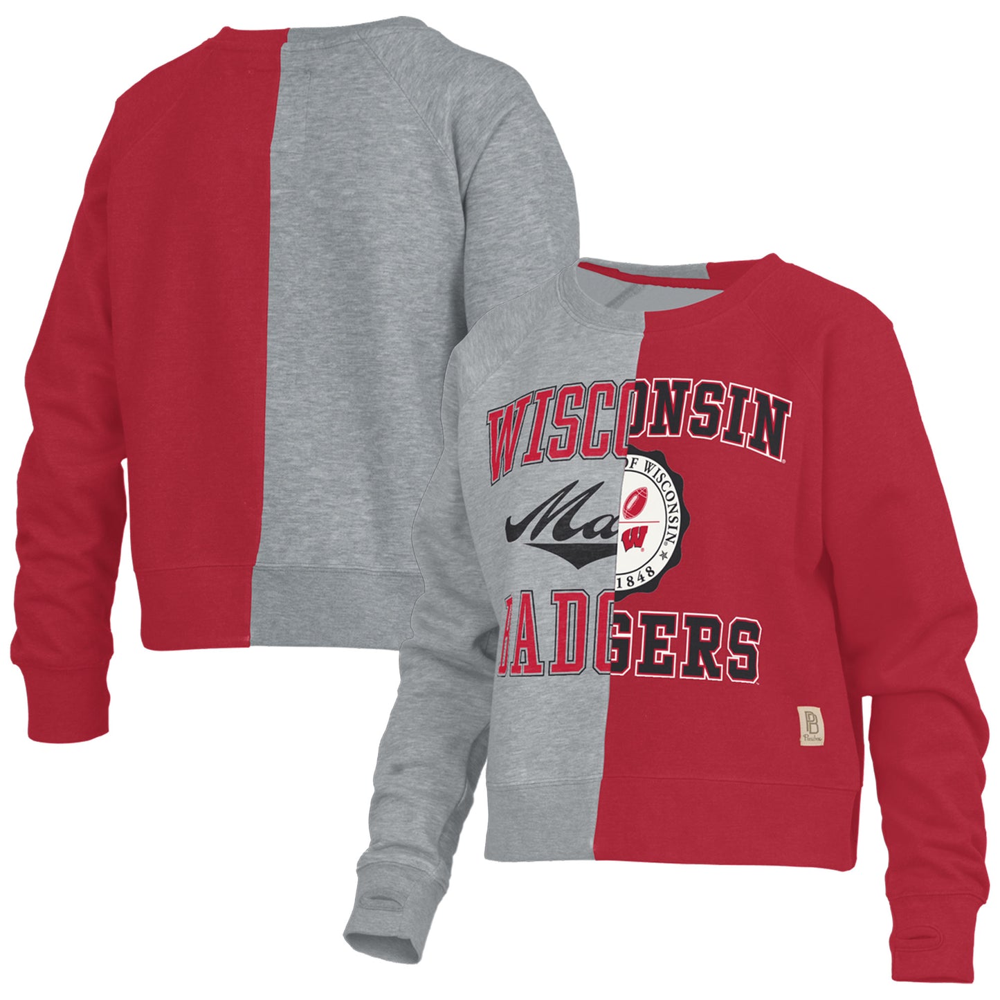 Women's Pressbox Heather Gray Wisconsin Badgers Half and Half Raglan Pullover Sweatshirt