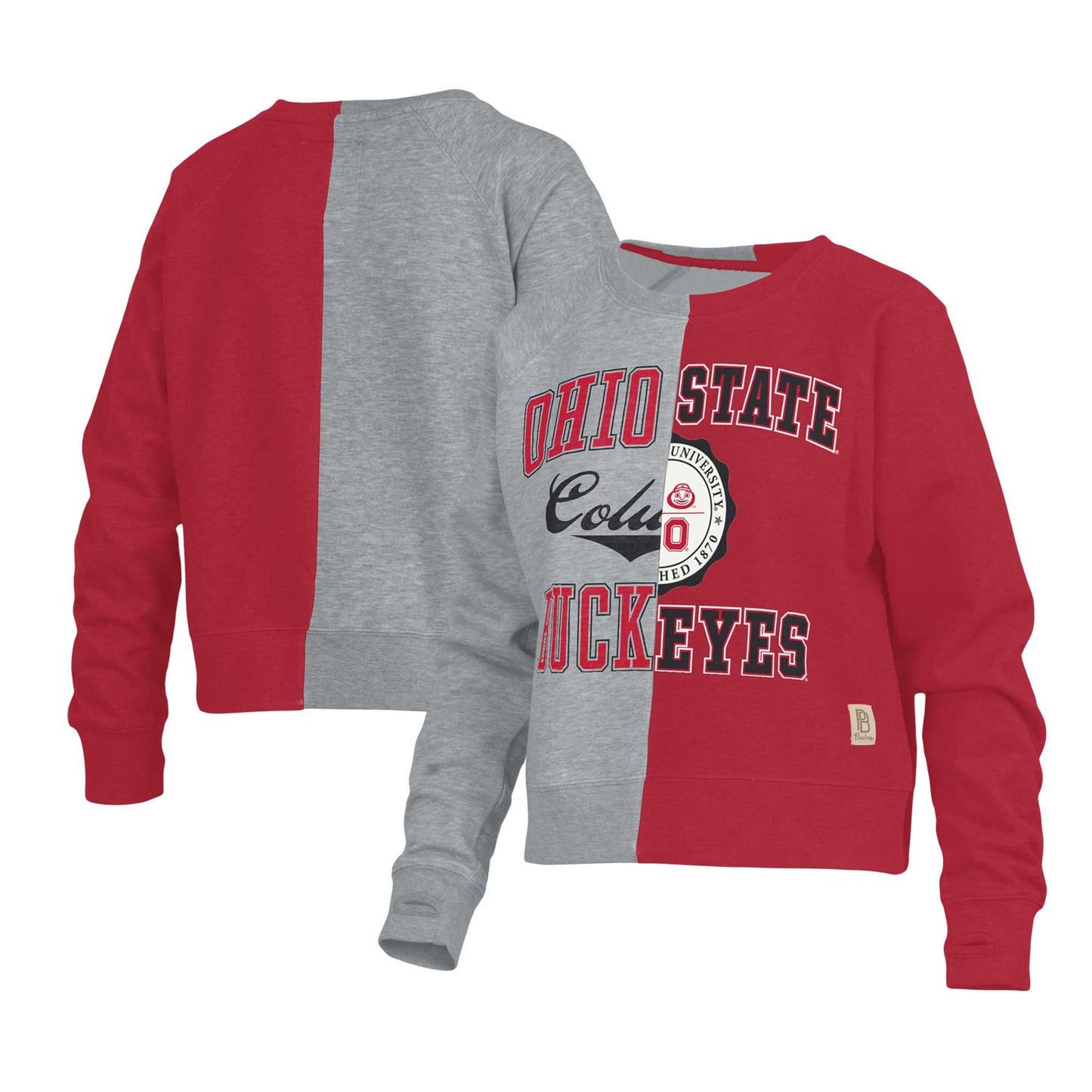 Women's Pressbox Heather Gray Ohio State Buckeyes Half and Half Raglan Pullover Sweatshirt