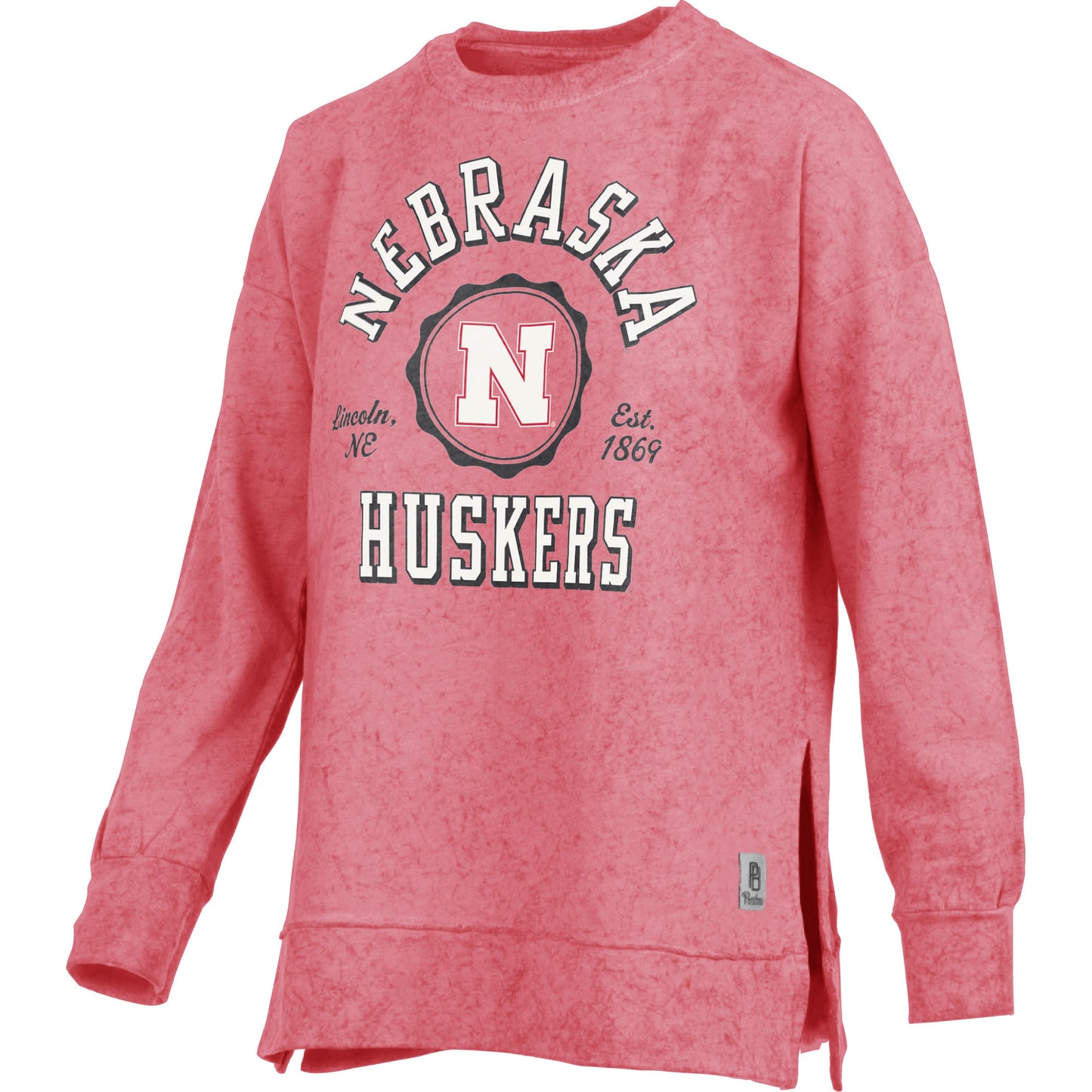 Women's Pressbox Scarlet Nebraska Huskers Sun Washed Bishop Pullover Sweatshirt