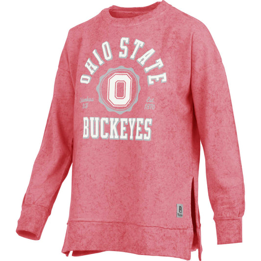 Women's Pressbox Scarlet Ohio State Buckeyes Sun Washed Bishop Pullover Sweatshirt