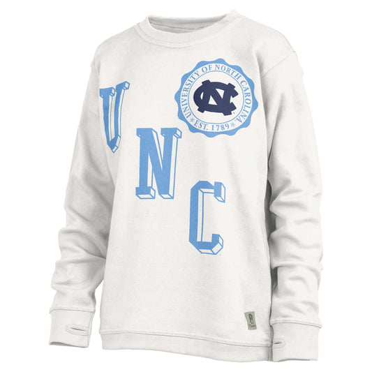 Women's Pressbox White North Carolina Tar Heels Shoreline Sundown Pullover Sweatshirt