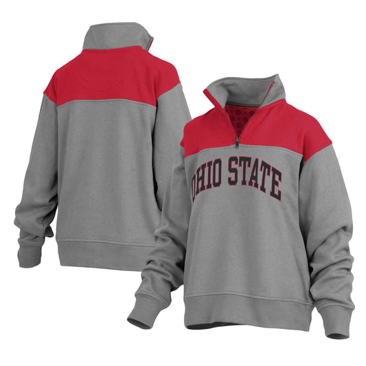 Women's Pressbox Gray Ohio State Buckeyes Avon Fleece Quarter-Zip Jacket