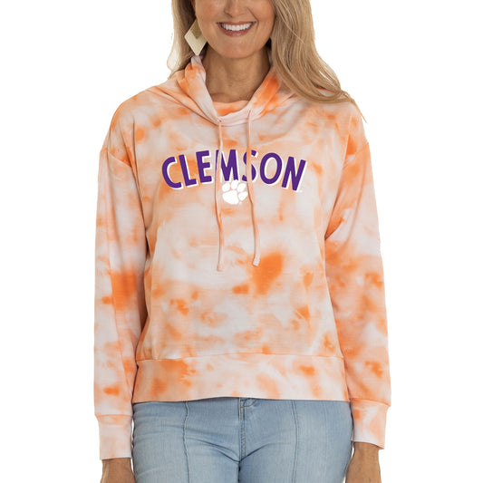 Women's  Orange Clemson Tigers Maddie Tie-Dye Tri-Blend Pullover Hoodie