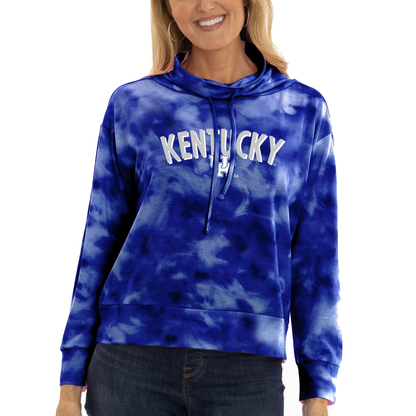 Women's  Royal Kentucky Wildcats Maddie Tie-Dye Tri-Blend Pullover Hoodie