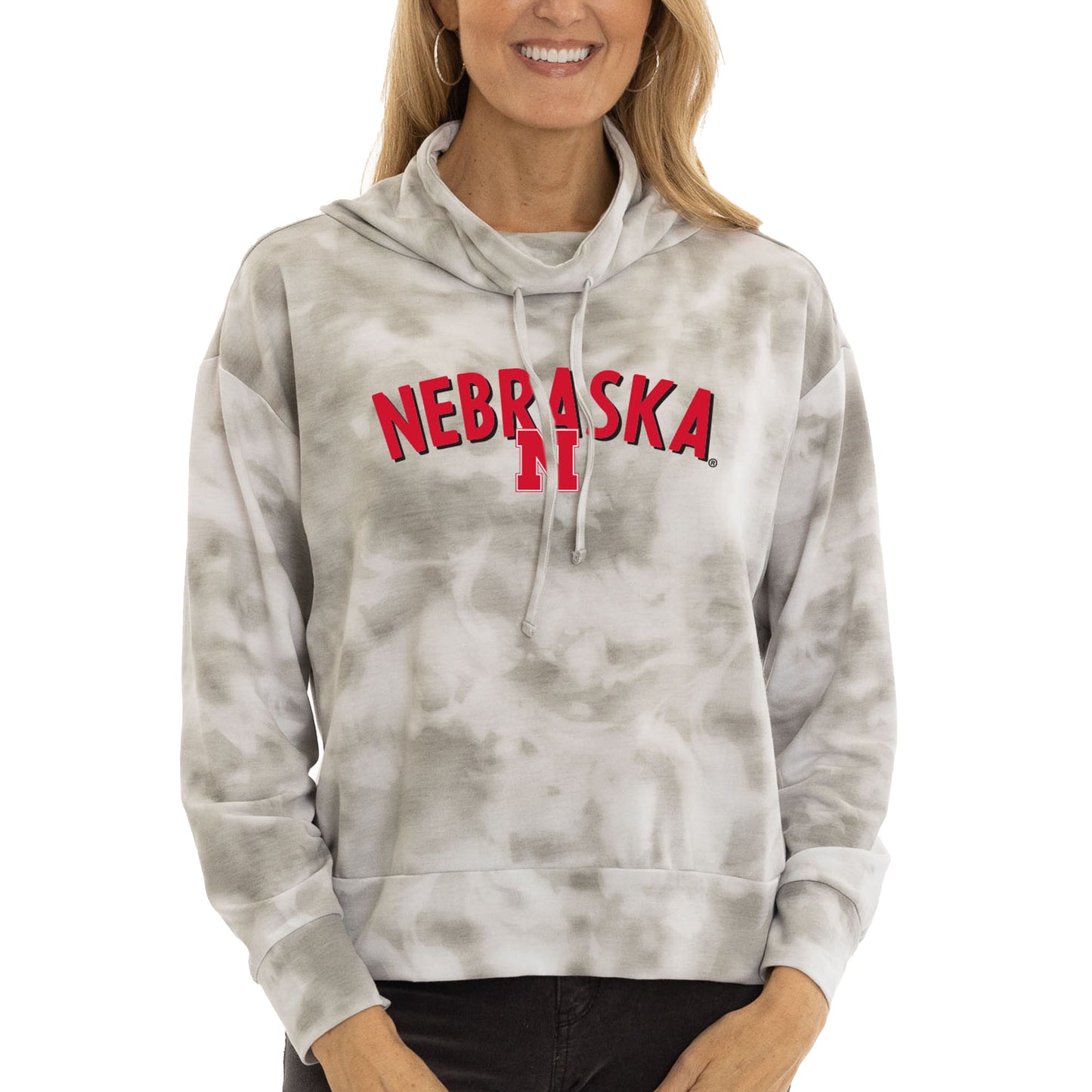 Women's  Gray Nebraska Huskers Maddie Tie-Dye Tri-Blend Pullover Hoodie