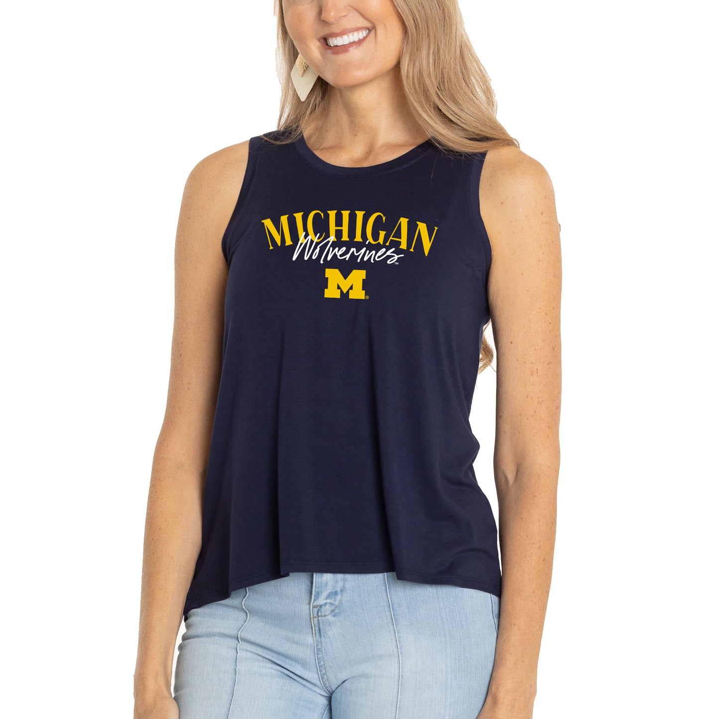 Women's  Navy Michigan Wolverines Hannah High Neck Tank Top