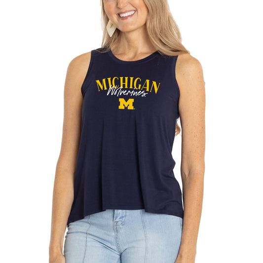 Women's  Navy Michigan Wolverines Hannah High Neck Tank Top