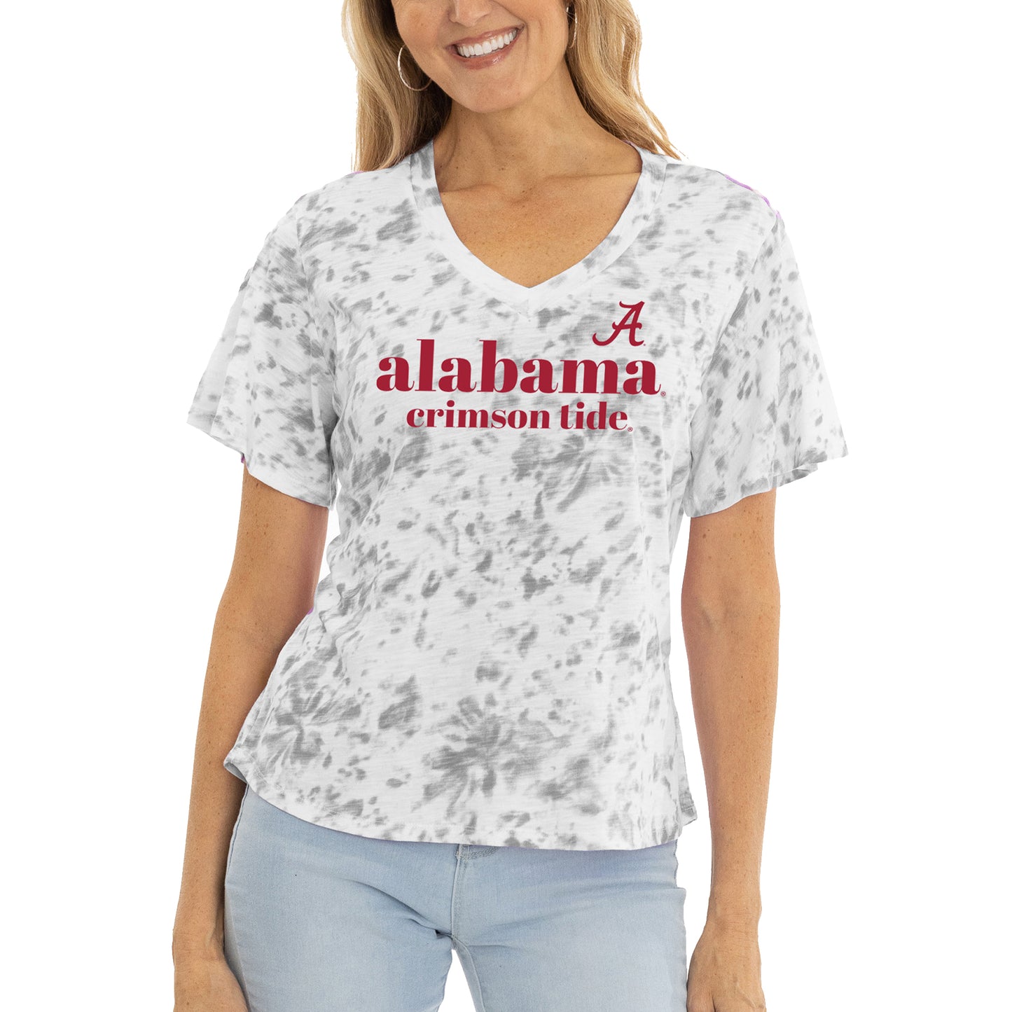 Women's  Gray Alabama Crimson Tide Faye Ruffle V-Neck T-Shirt