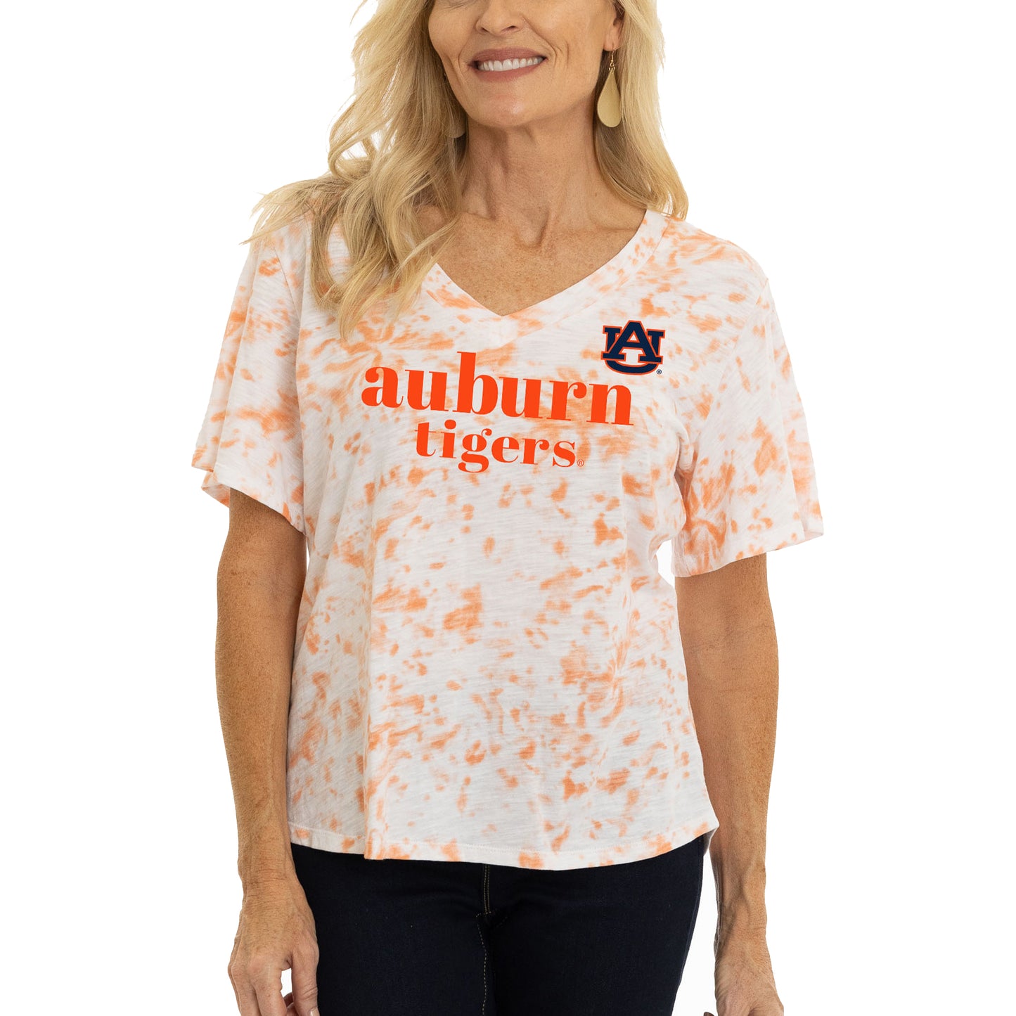 Women's  Orange Auburn Tigers Faye Ruffle V-Neck T-Shirt