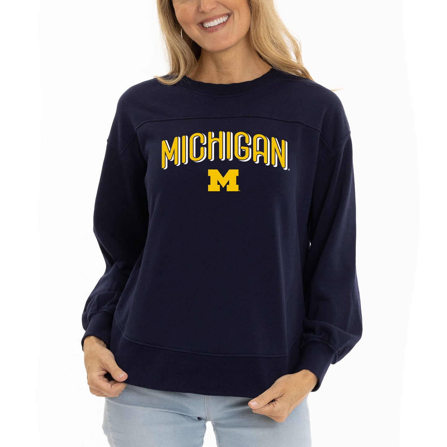 Women's  Navy Michigan Wolverines Yvette Pullover Sweatshirt