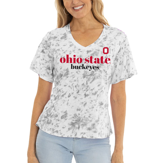 Women's  Gray Ohio State Buckeyes Faye Ruffle V-Neck T-Shirt