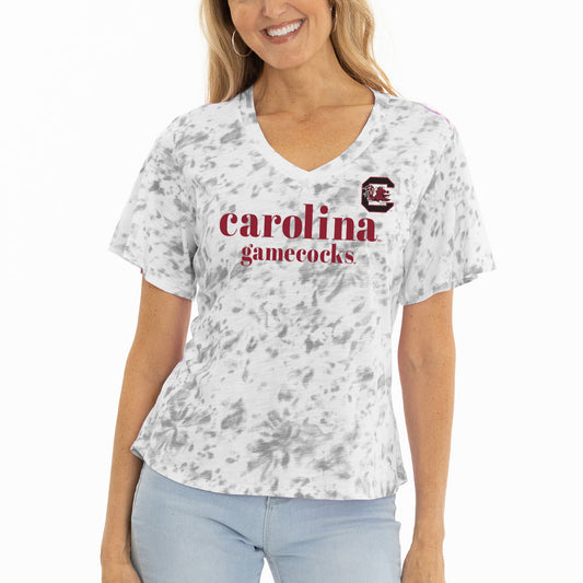 Women's  Gray South Carolina Gamecocks Faye Ruffle V-Neck T-Shirt