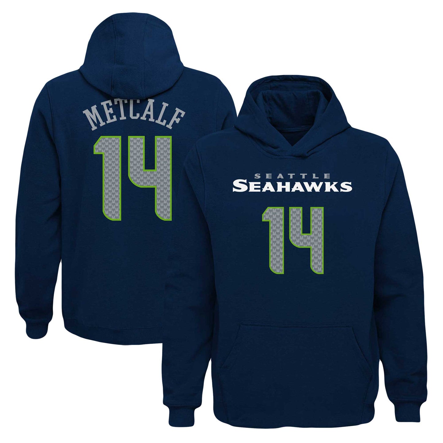 Youth DK Metcalf Navy Seattle Seahawks Mainliner Player Name & Number Pullover Hoodie