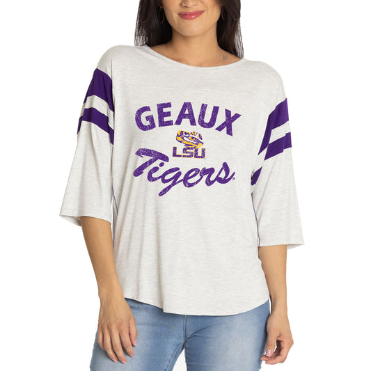 Women's  Ash LSU Tigers Sabrina 3/4-Sleeve Jersey T-Shirt