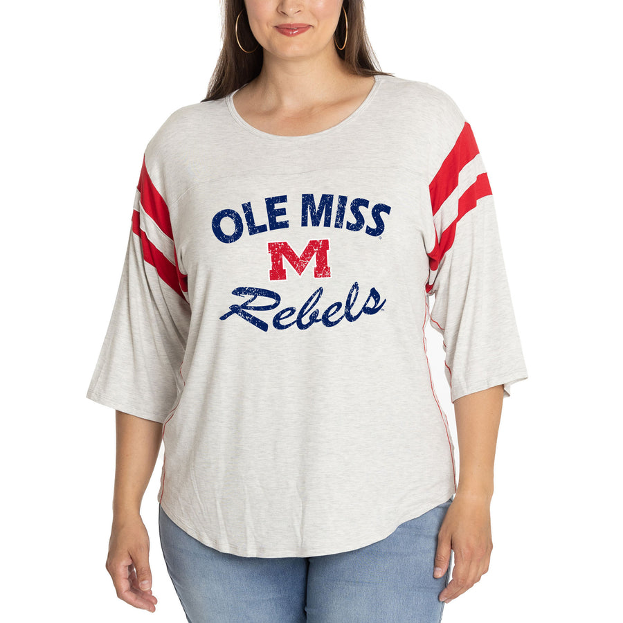 Women's  Ash Ole Miss Rebels Sabrina 3/4-Sleeve Jersey T-Shirt