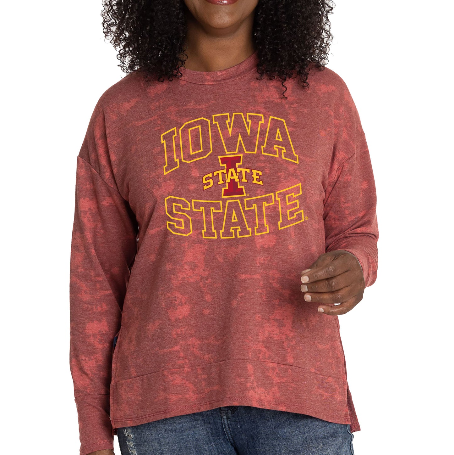 Women's  Cardinal Iowa State Cyclones Brandy Tie-Dye Long Sleeve Tri-Blend Pullover Top