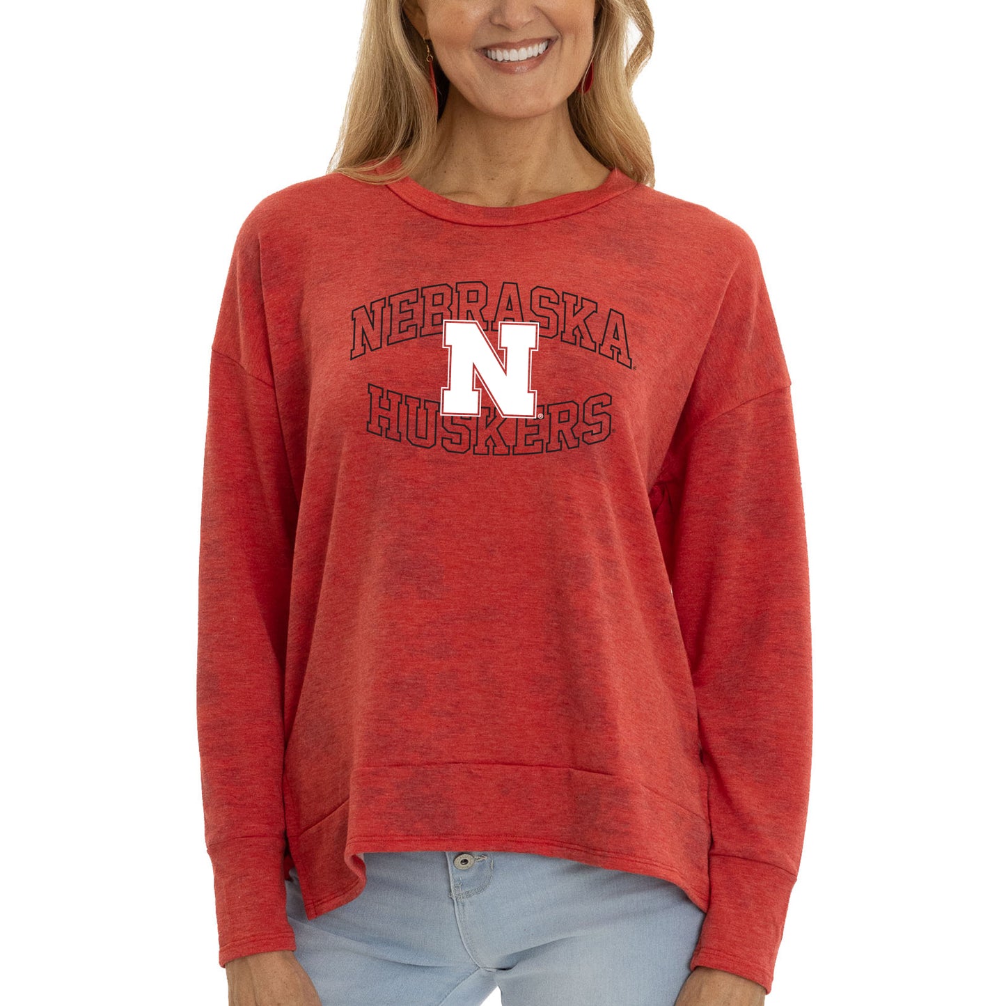 Women's  Scarlet Nebraska Huskers Brandy Tie-Dye Long Sleeve Tri-Blend Pullover Top