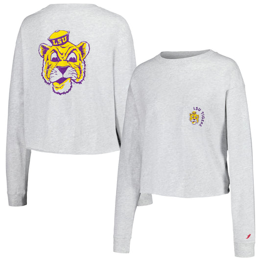 Women's League Collegiate Wear Ash LSU Tigers Clothesline Midi Long Sleeve Cropped T-Shirt