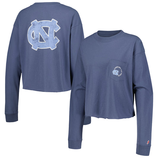 Women's League Collegiate Wear Navy North Carolina Tar Heels Clothesline Midi Long Sleeve Cropped T-Shirt