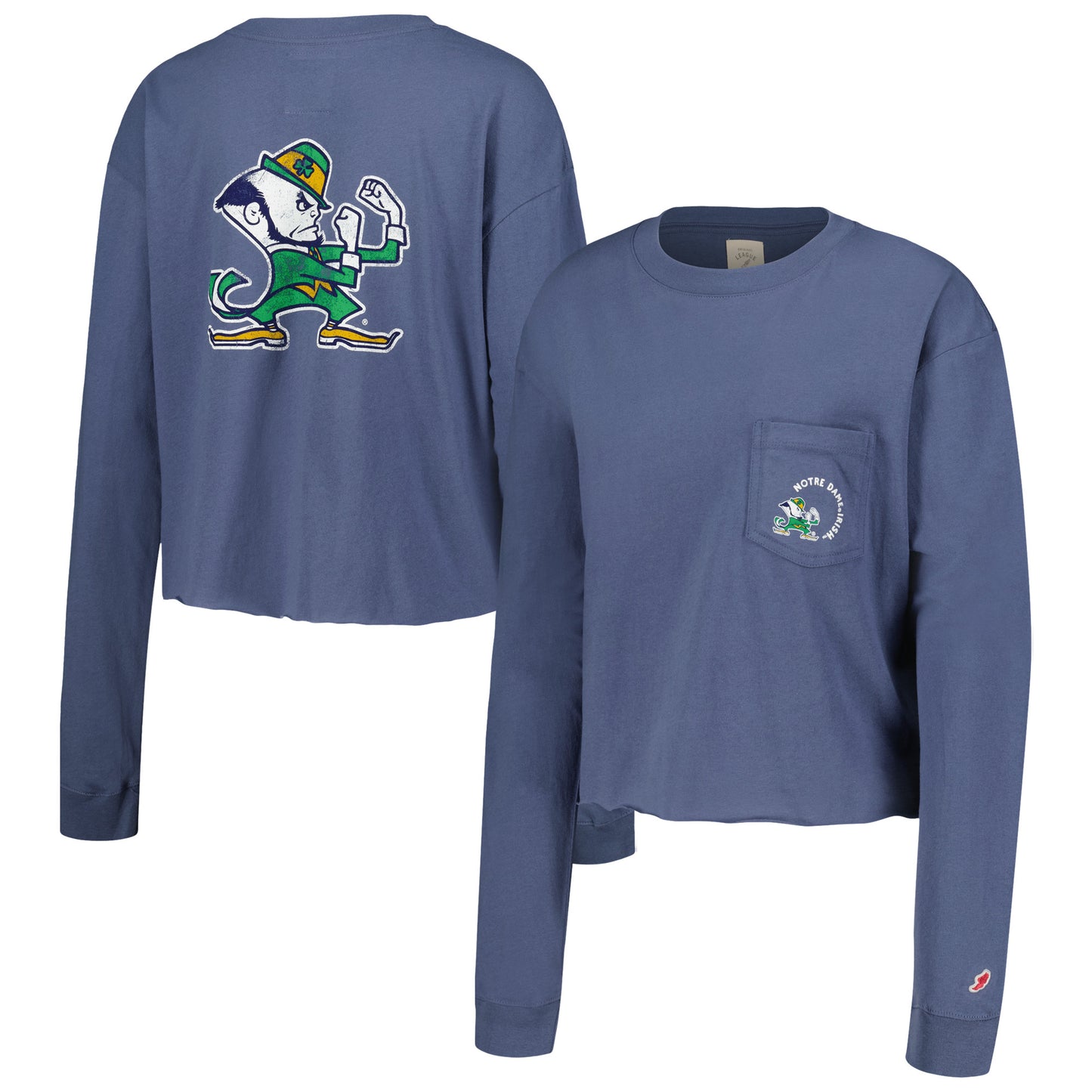 Women's League Collegiate Wear Navy Notre Dame Fighting Irish Clothesline Midi Long Sleeve Cropped T-Shirt