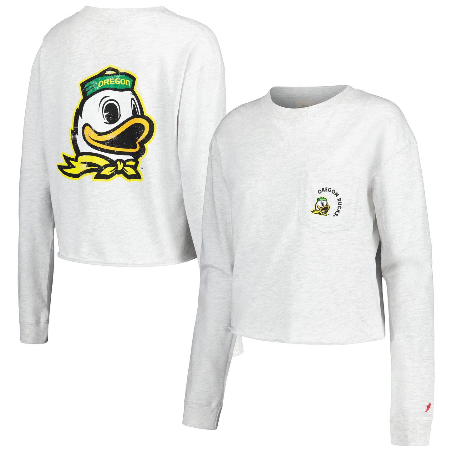 Women's League Collegiate Wear Ash Oregon Ducks Clothesline Midi Long Sleeve Cropped T-Shirt