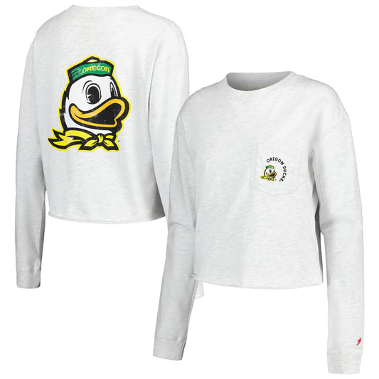 Women's League Collegiate Wear Ash Oregon Ducks Clothesline Midi Long Sleeve Cropped T-Shirt