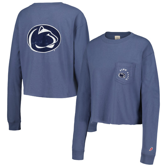 Women's League Collegiate Wear Navy Penn State Nittany Lions Clothesline Midi Long Sleeve Cropped T-Shirt