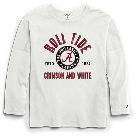 Women's League Collegiate Wear White Alabama Crimson Tide Clothesline Oversized Long Sleeve T-Shirt