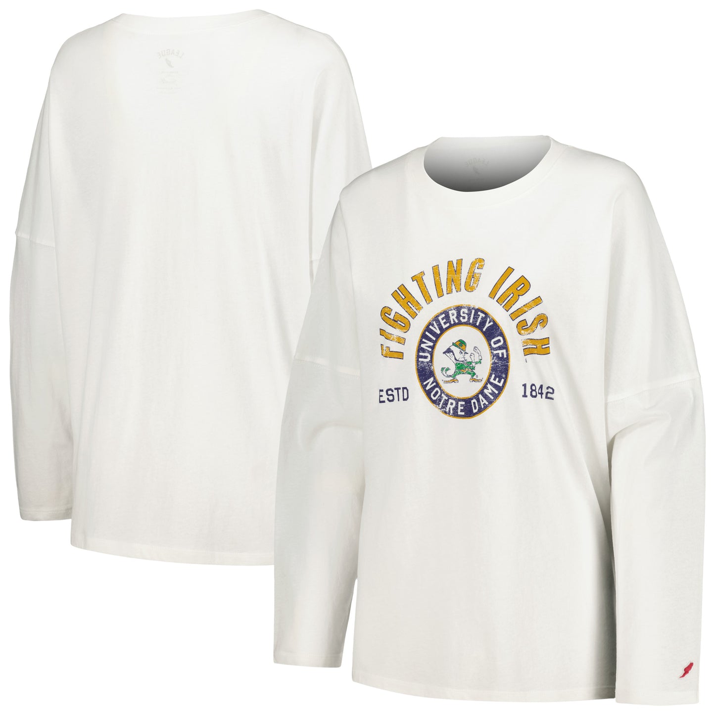 Women's League Collegiate Wear White Notre Dame Fighting Irish Clothesline Oversized Long Sleeve T-Shirt