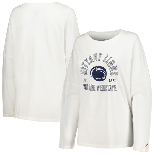 Women's League Collegiate Wear White Penn State Nittany Lions Clothesline Oversized Long Sleeve T-Shirt