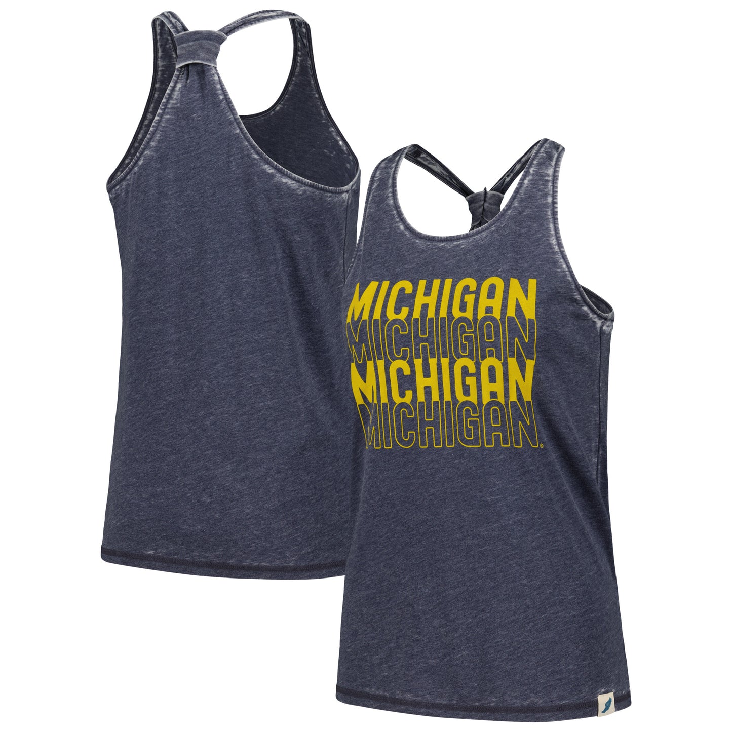 Women's League Collegiate Wear Navy Michigan Wolverines Stacked Name Racerback Tank Top
