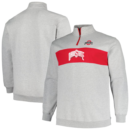 Men's Profile Heather Gray Ohio State Buckeyes Big & Tall Fleece Quarter-Zip Jacket