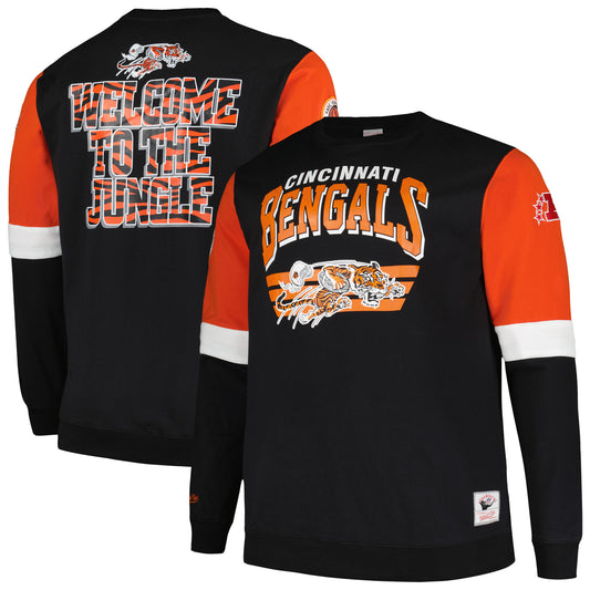 Men's Mitchell & Ness Black Cincinnati Bengals Big & Tall Fleece Pullover Sweatshirt