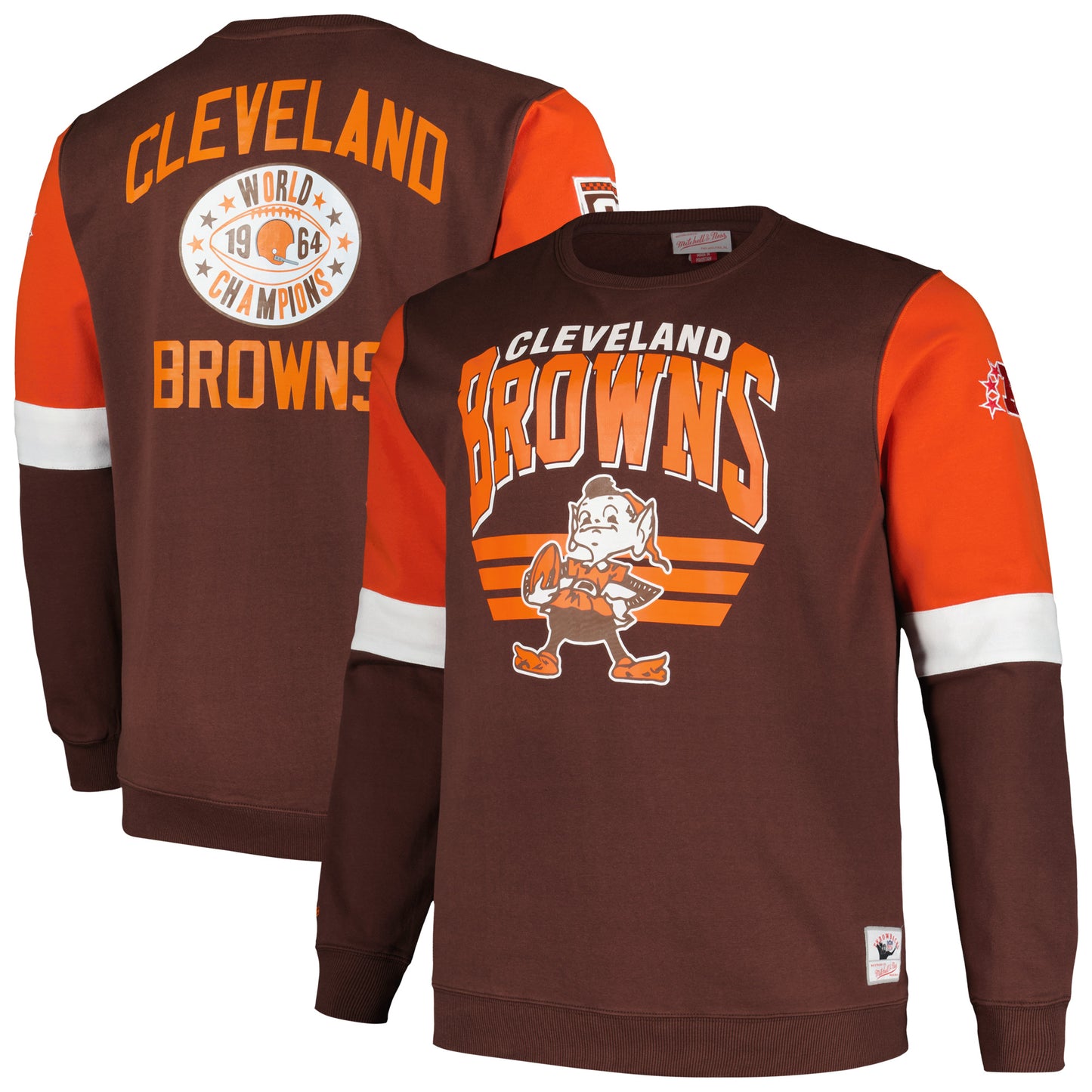 Men's Mitchell & Ness Brown Cleveland Browns Big & Tall Fleece Pullover Sweatshirt