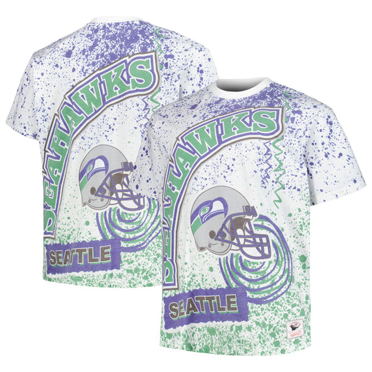 Men's Mitchell & Ness White Seattle Seahawks Big & Tall Allover Print T-Shirt