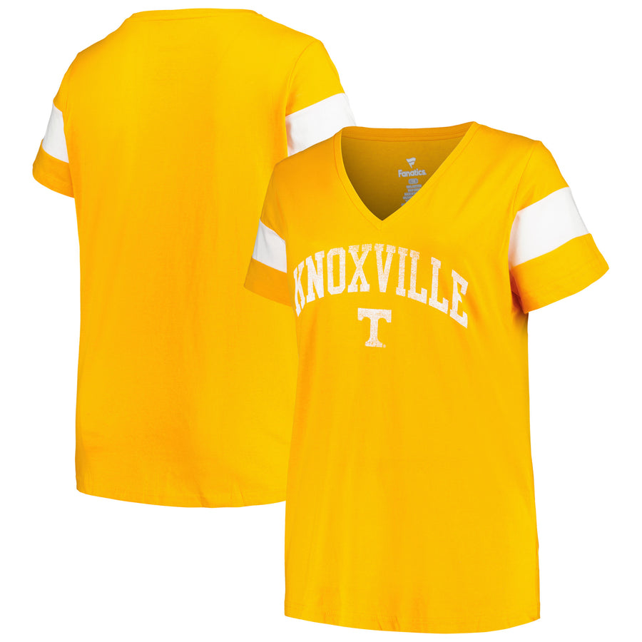 Women's Profile Heather Tennessee Orange Tennessee Volunteers Plus Size Arched City Sleeve Stripe V-Neck T-Shirt